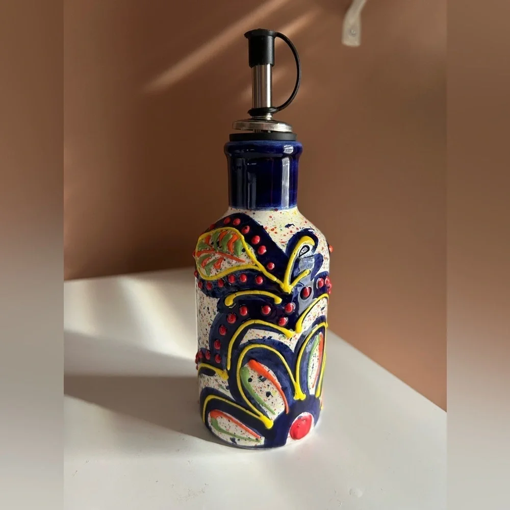 New Alfasur Ceramica Mijas Spain Hand-Painted Oil Cruet Decanter